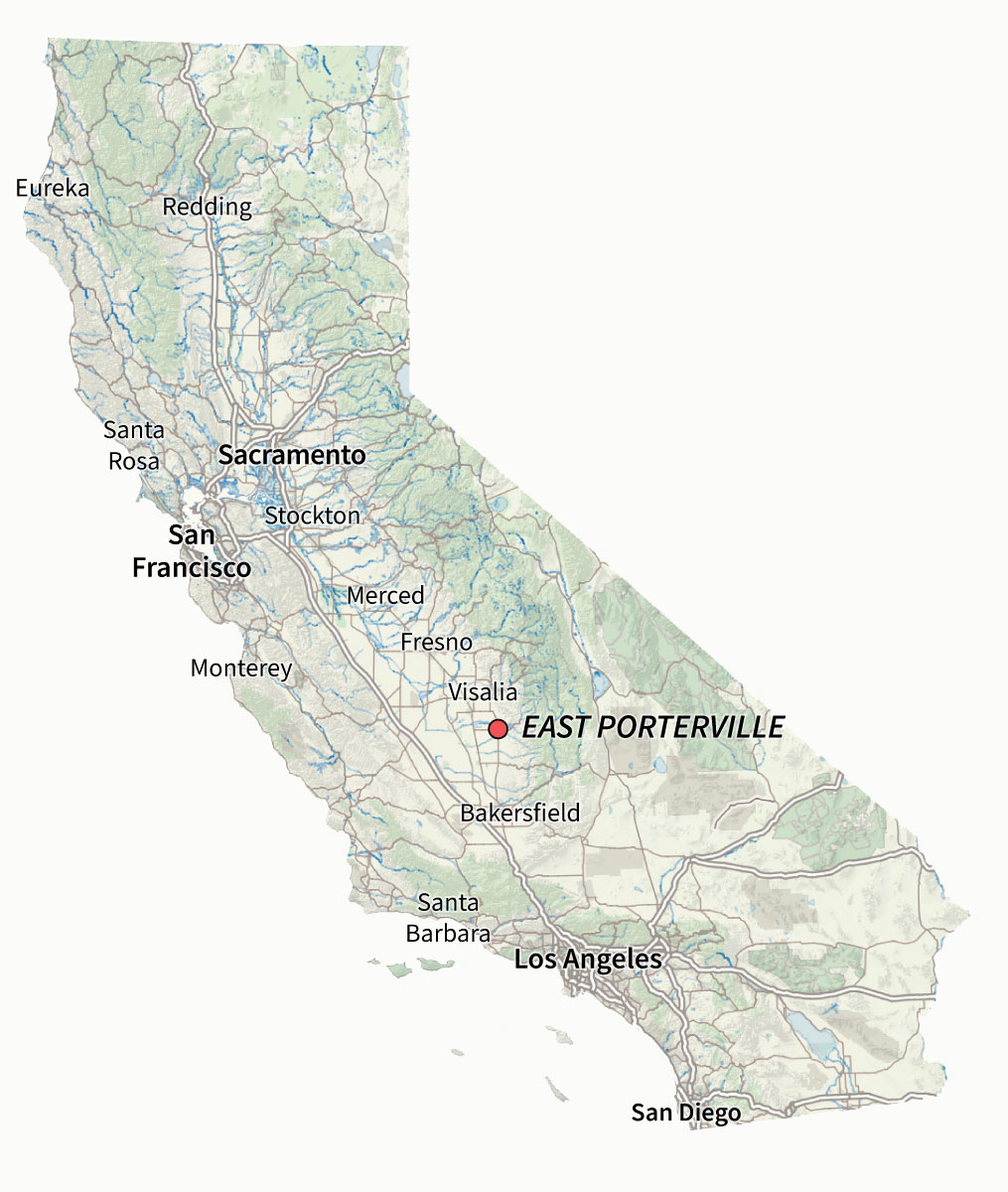 Map showing East Porterville in Tulare County.