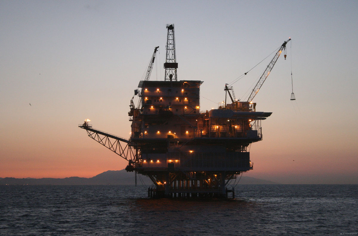 The soon-to-be-decommissioned oil Platform Holly lies two miles off the shore of Isla Vista in Santa Barbara County.  