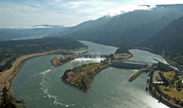 Erected between 1934 and 37 by the U.S. Army Corps of Engineers, the Bonneville Dam was the largest of its time, and the first in a series of federal impoundments of the Columbia River that electrified and irrigated the Pacific Northwest.