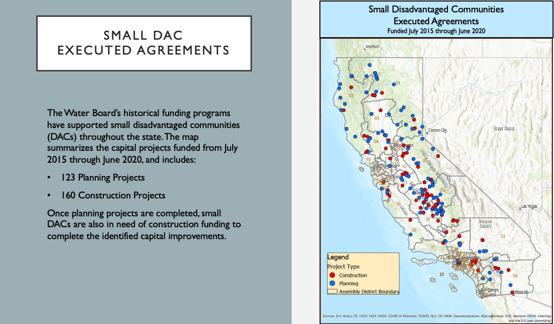Map of state subsidies provided to small disadvantaged communities in California