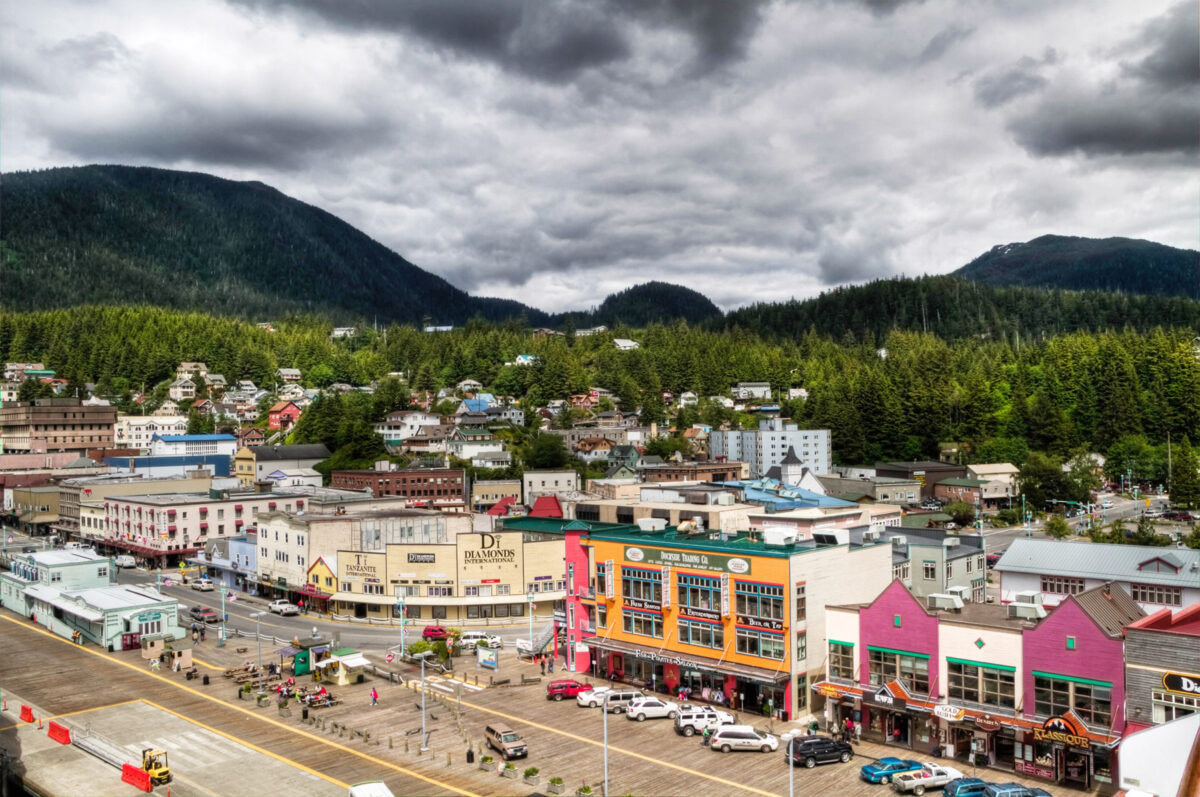 Storefronts along Ketchikan's dock district seen from the deck of a passenger cruise ship. Ronald Woan via Flickr