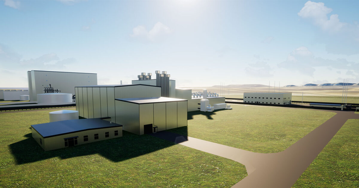 A rendering of TerraPower’s Natrium power plant, currently under construction in Kemmerer, Wyoming. TerraPower via U.S. Department of Energy