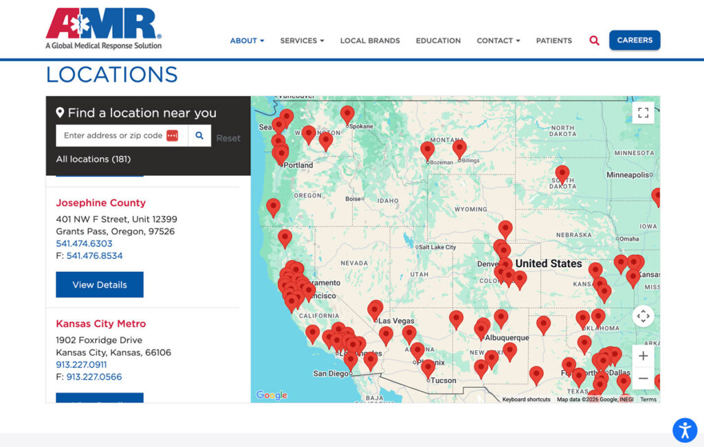 AMR service locations map